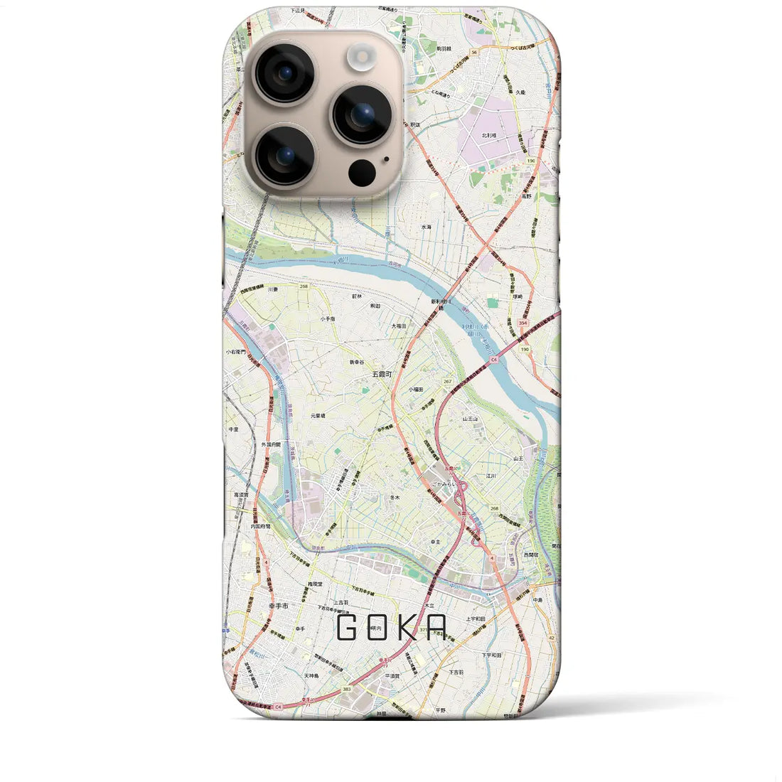 【五霞（茨城県）】地図柄iPhoneケース（バックカバータイプ）ブラック・iPhone 16 Pro Max 用