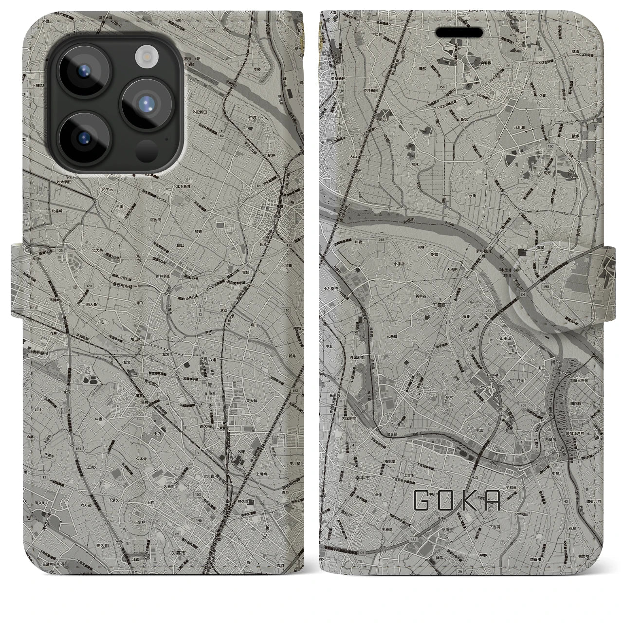 【五霞（茨城県）】地図柄iPhoneケース（手帳タイプ）