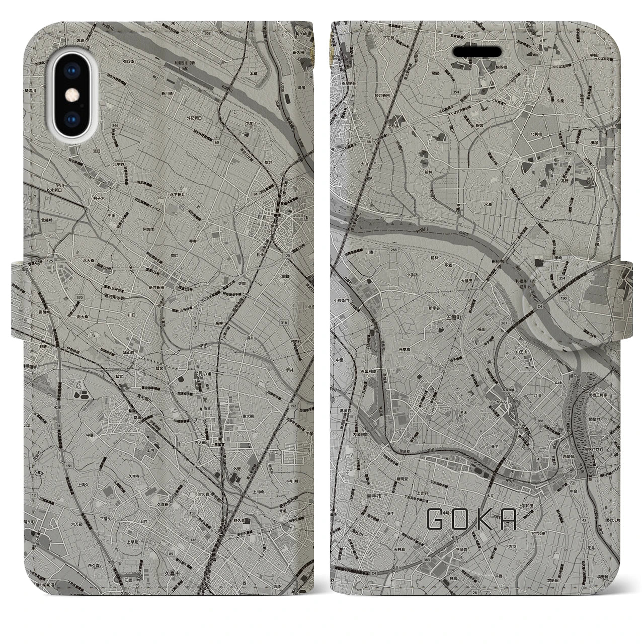 【五霞（茨城県）】地図柄iPhoneケース（手帳タイプ）