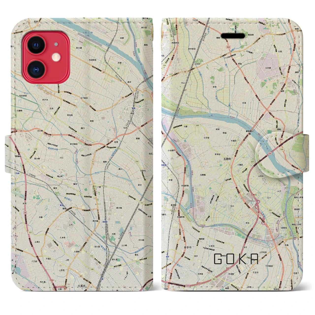 【五霞（茨城県）】地図柄iPhoneケース（手帳タイプ）