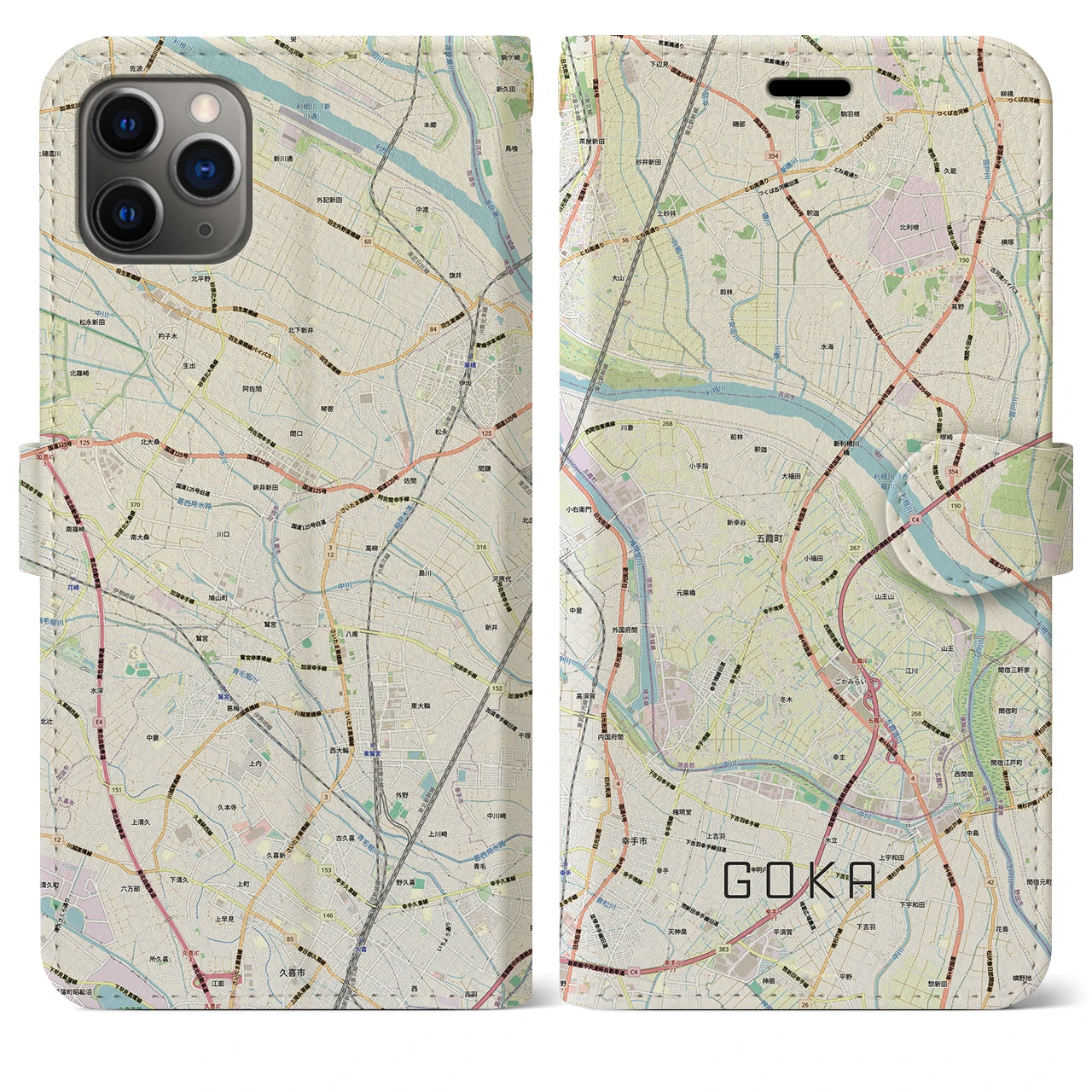 【五霞（茨城県）】地図柄iPhoneケース（手帳タイプ）
