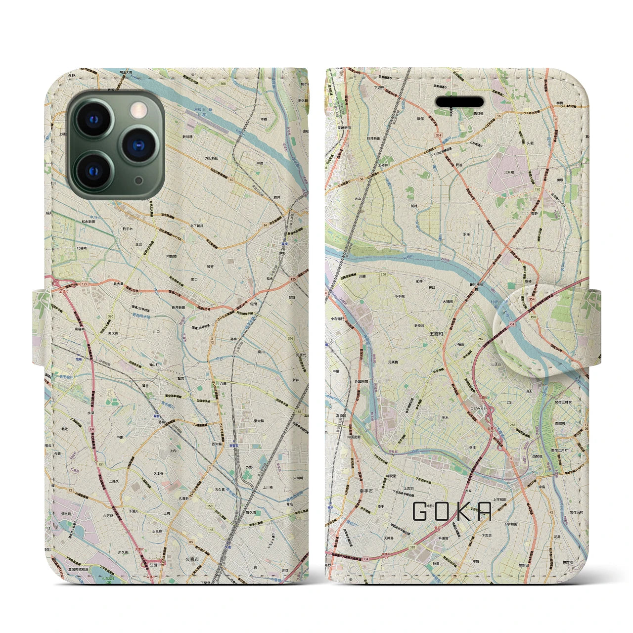 【五霞（茨城県）】地図柄iPhoneケース（手帳タイプ）