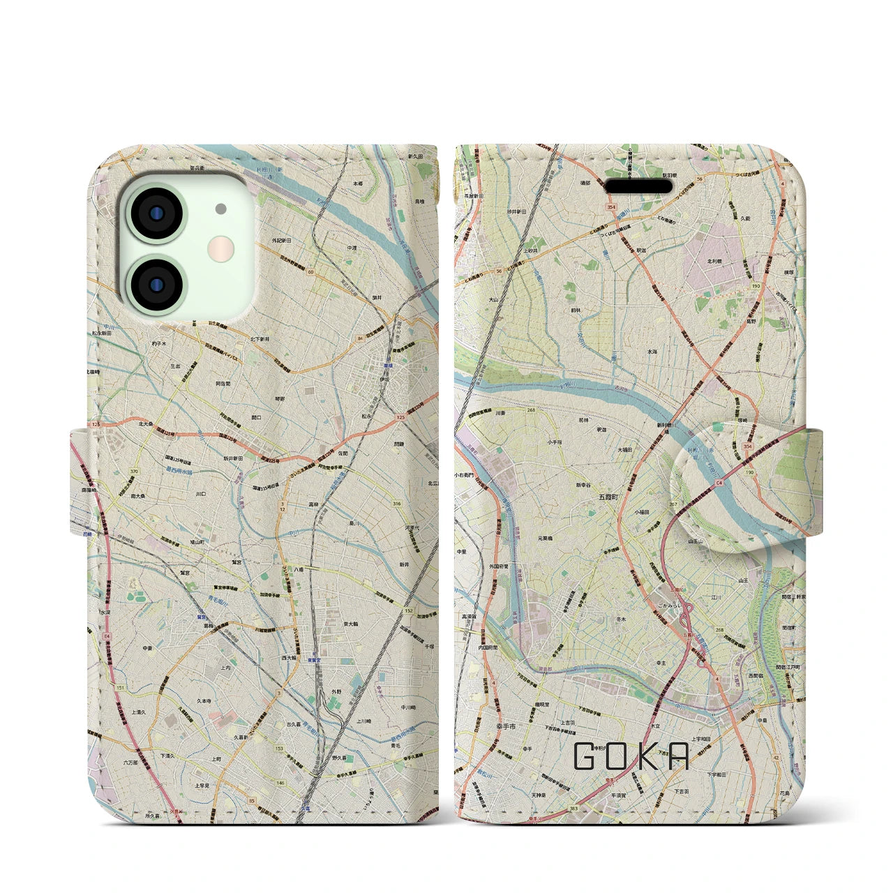 【五霞（茨城県）】地図柄iPhoneケース（手帳タイプ）