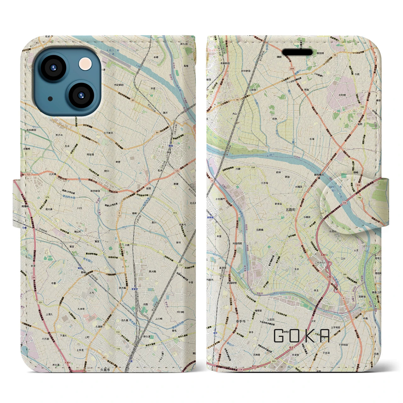【五霞（茨城県）】地図柄iPhoneケース（手帳タイプ）