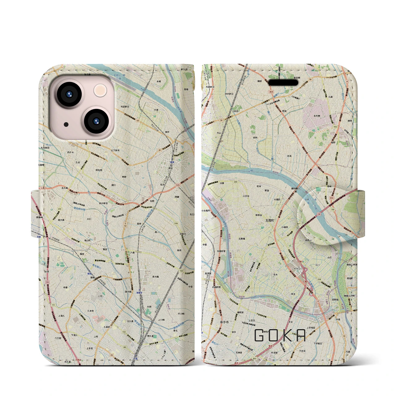 【五霞（茨城県）】地図柄iPhoneケース（手帳タイプ）