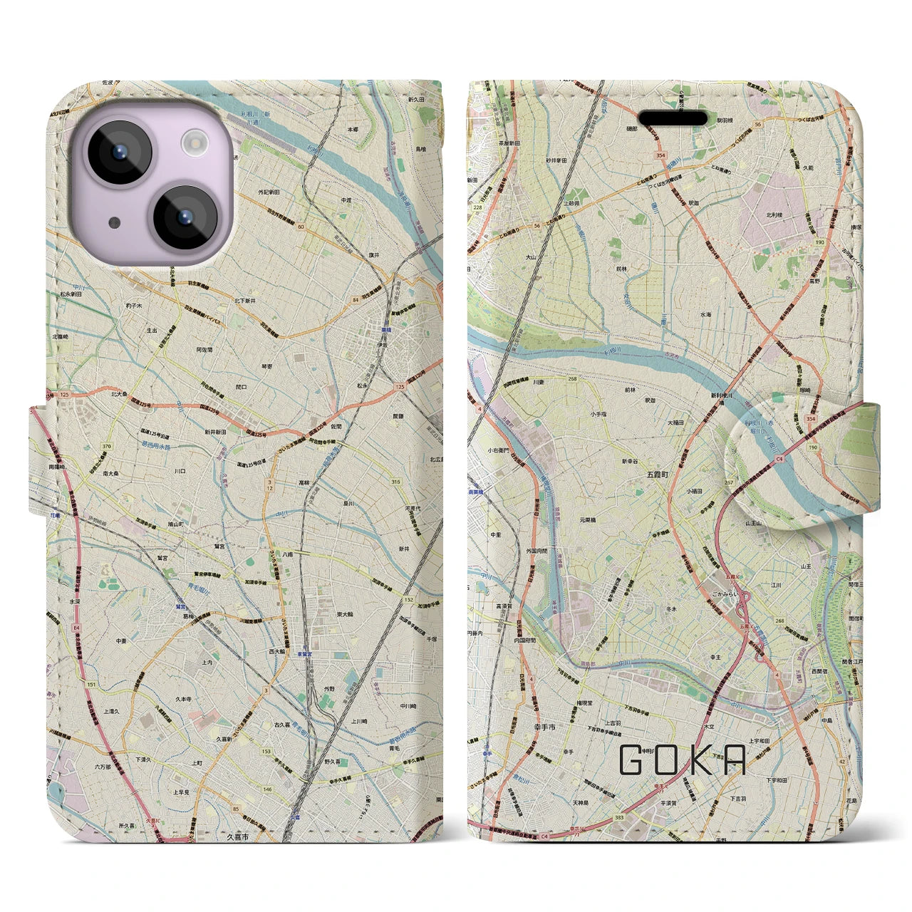【五霞（茨城県）】地図柄iPhoneケース（手帳タイプ）