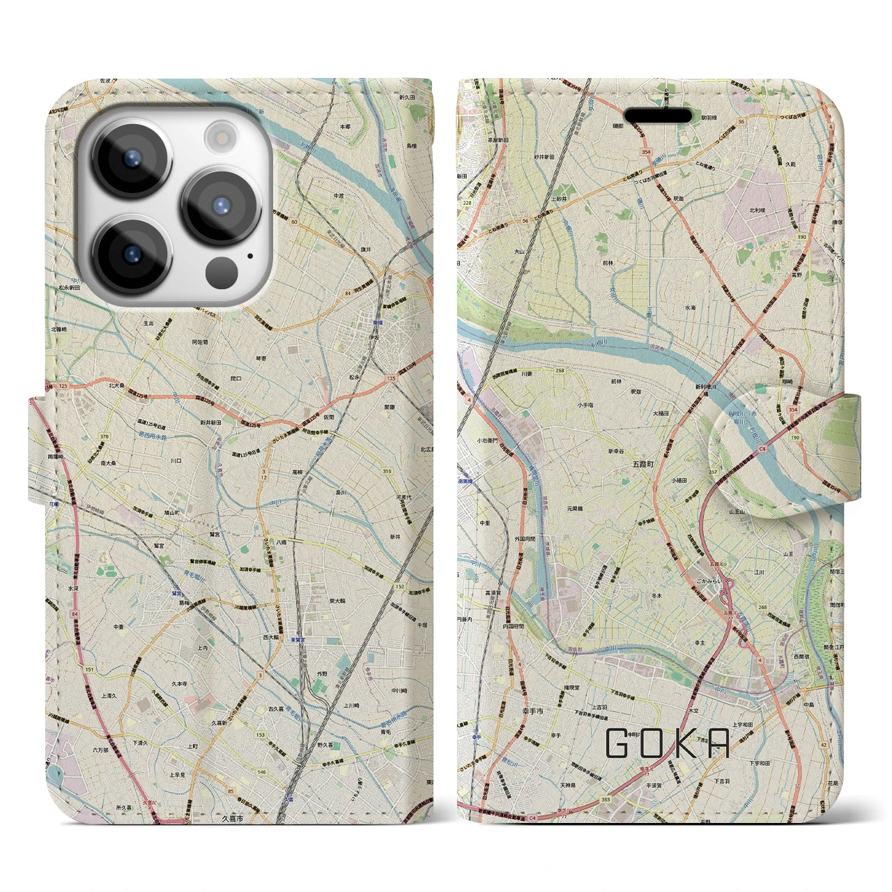 【五霞（茨城県）】地図柄iPhoneケース（手帳タイプ）