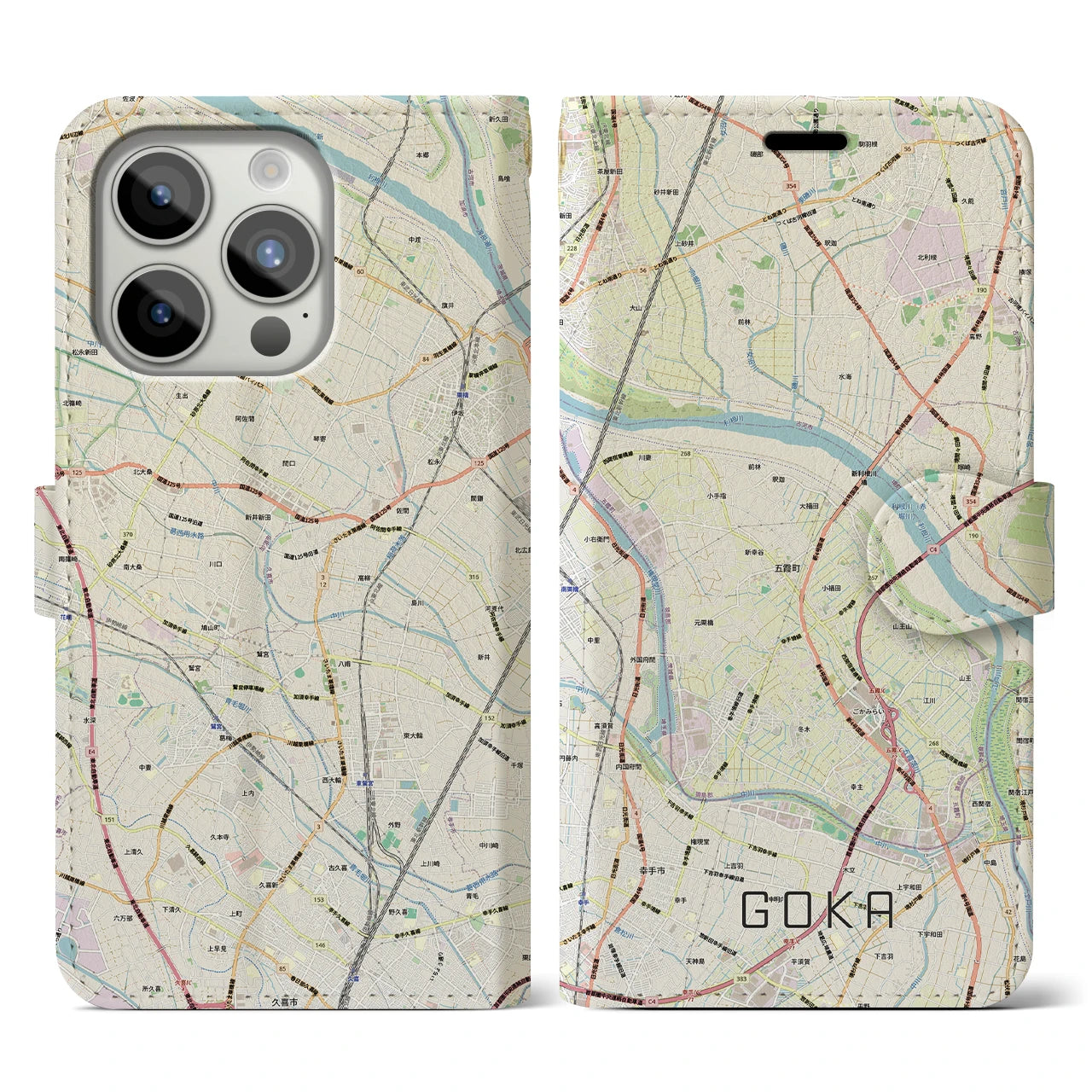 【五霞（茨城県）】地図柄iPhoneケース（手帳タイプ）