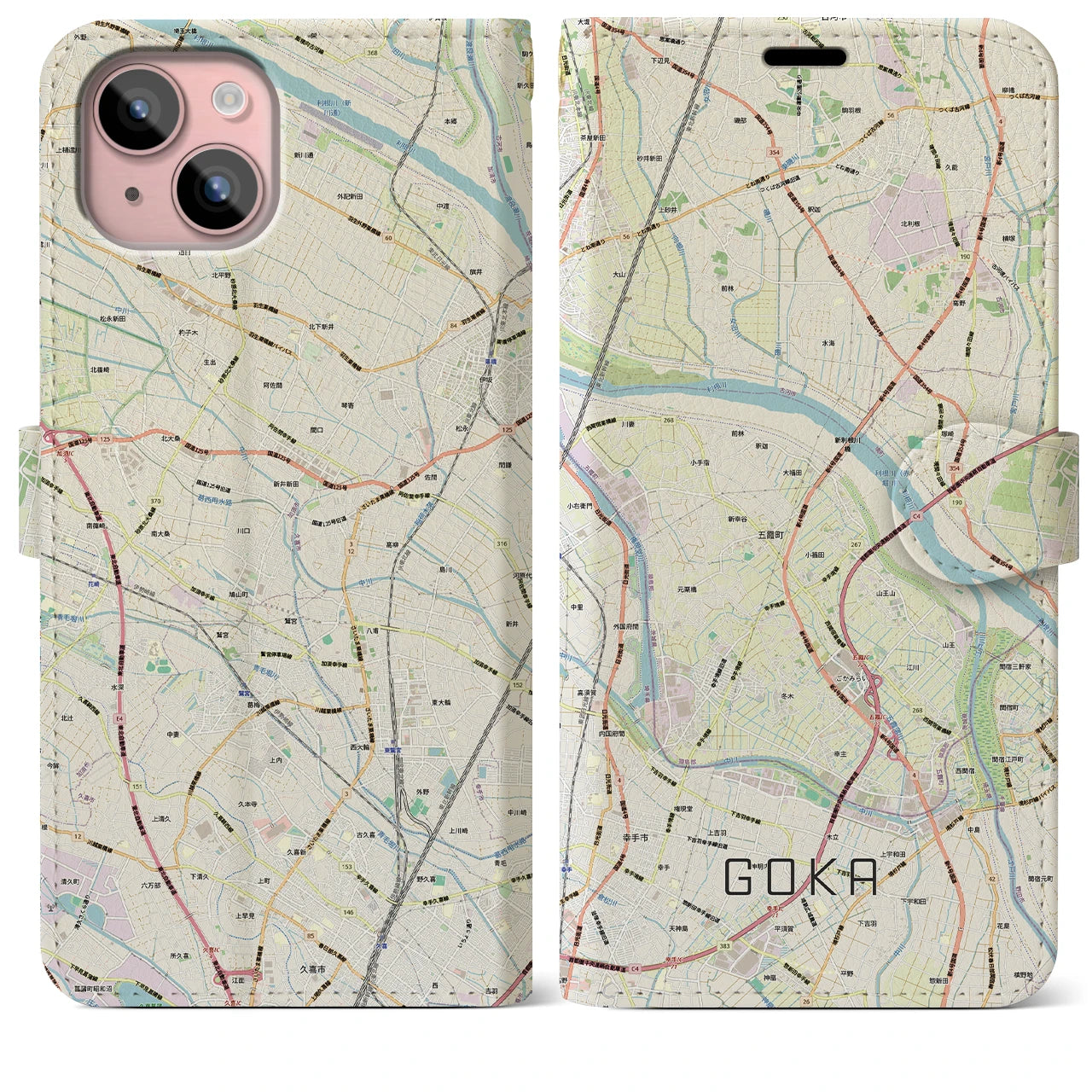 【五霞（茨城県）】地図柄iPhoneケース（手帳タイプ）