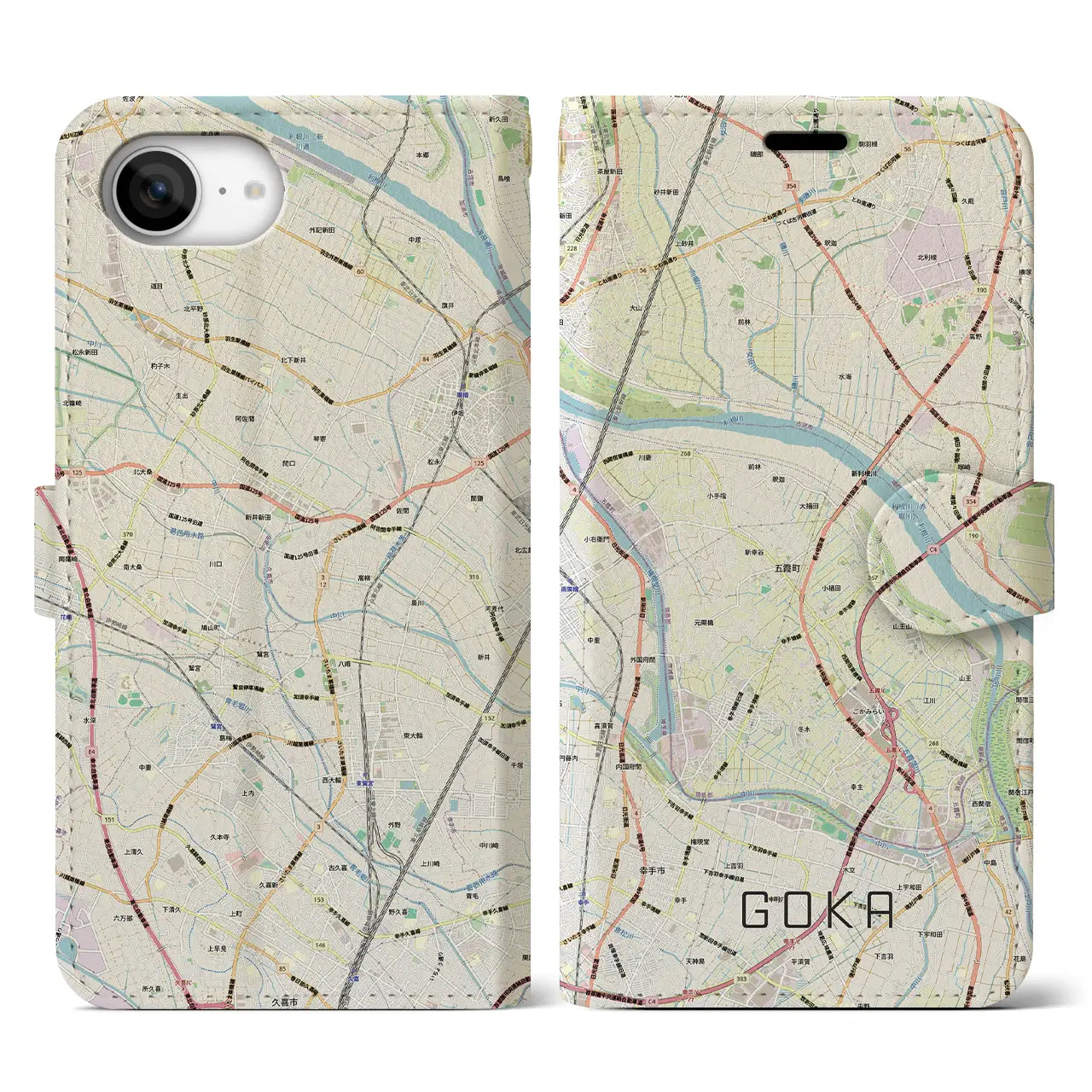 【五霞（茨城県）】地図柄iPhoneケース（手帳タイプ）