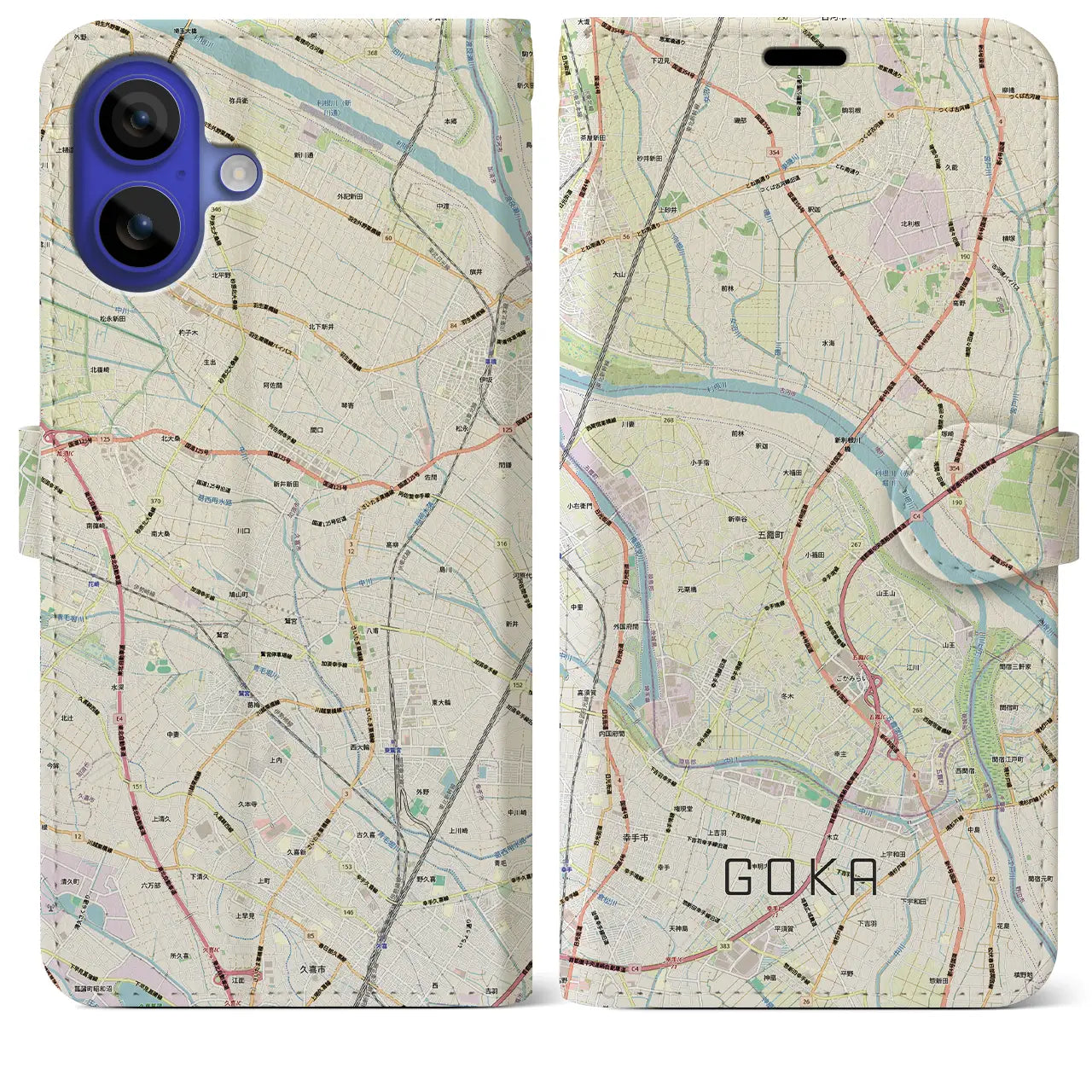 【五霞（茨城県）】地図柄iPhoneケース（手帳タイプ）