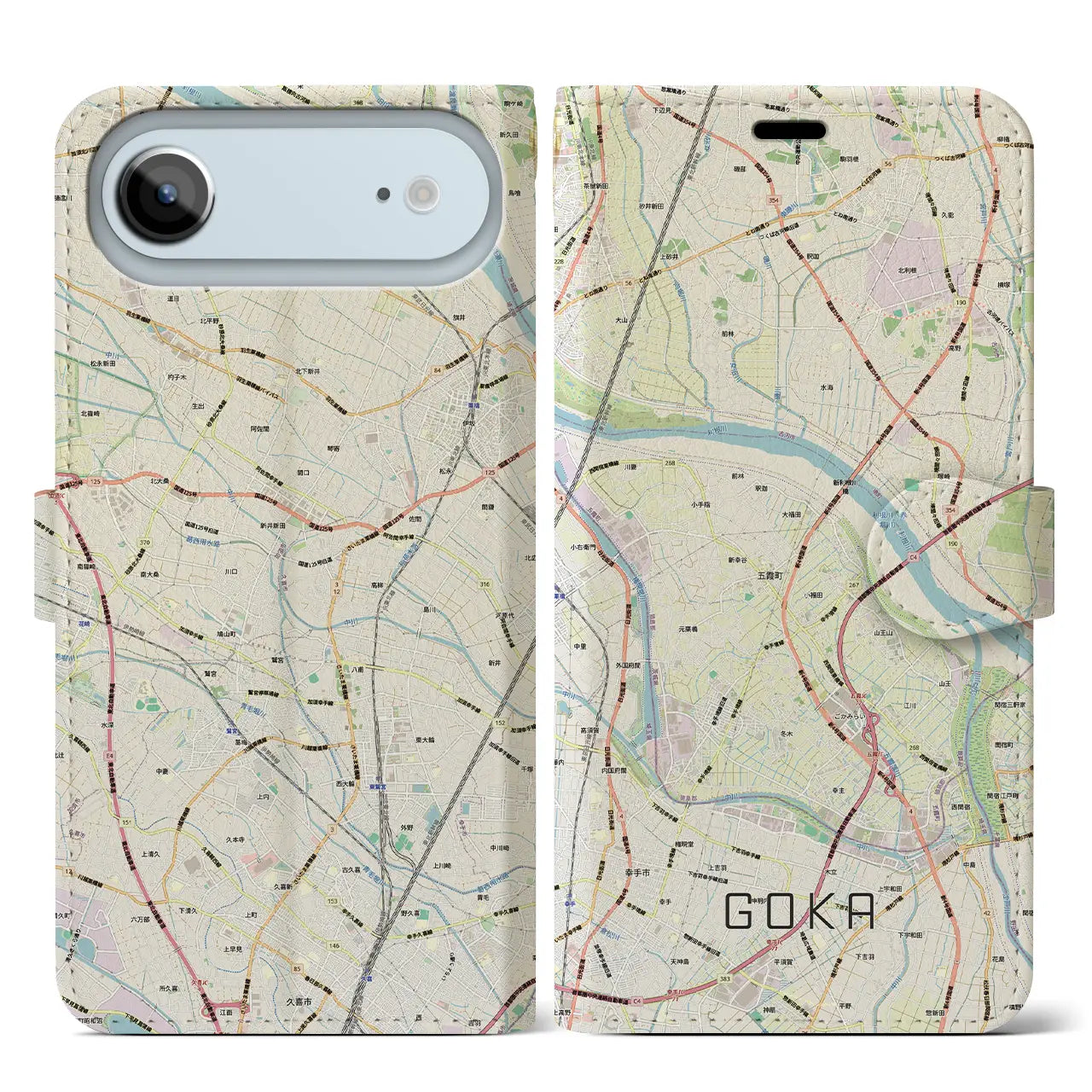 【五霞（茨城県）】地図柄iPhoneケース（手帳タイプ）