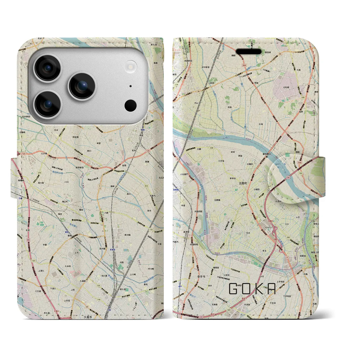 【五霞（茨城県）】地図柄iPhoneケース（手帳タイプ）