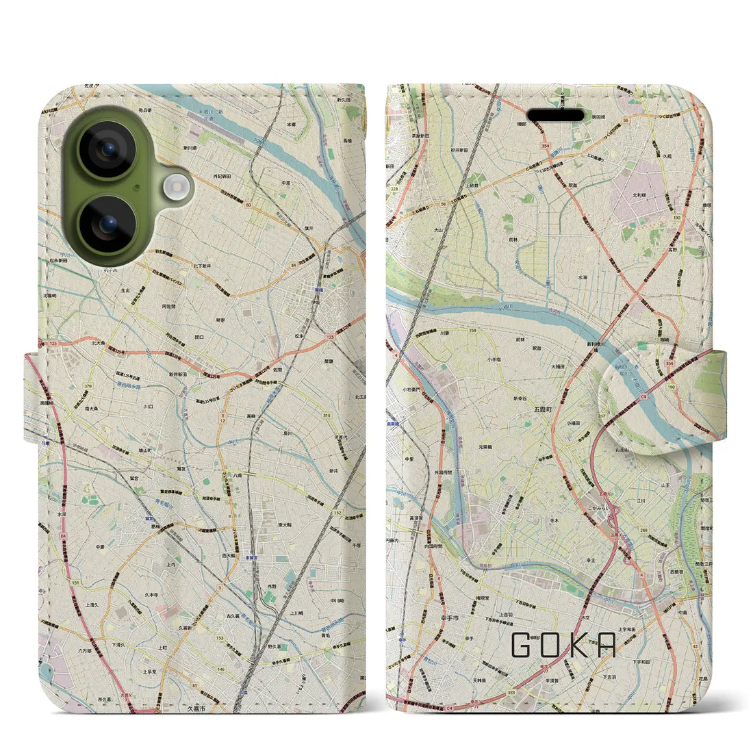 【五霞（茨城県）】地図柄iPhoneケース（手帳タイプ）ナチュラル・iPhone 17 Pro Max 用