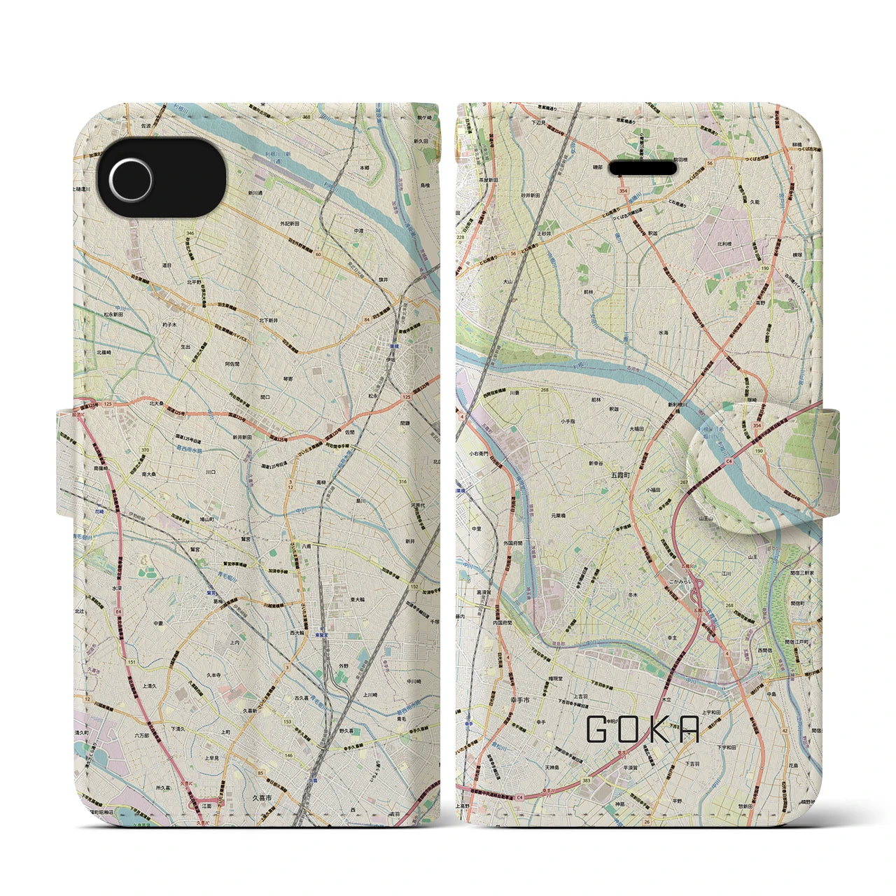 【五霞（茨城県）】地図柄iPhoneケース（手帳タイプ）