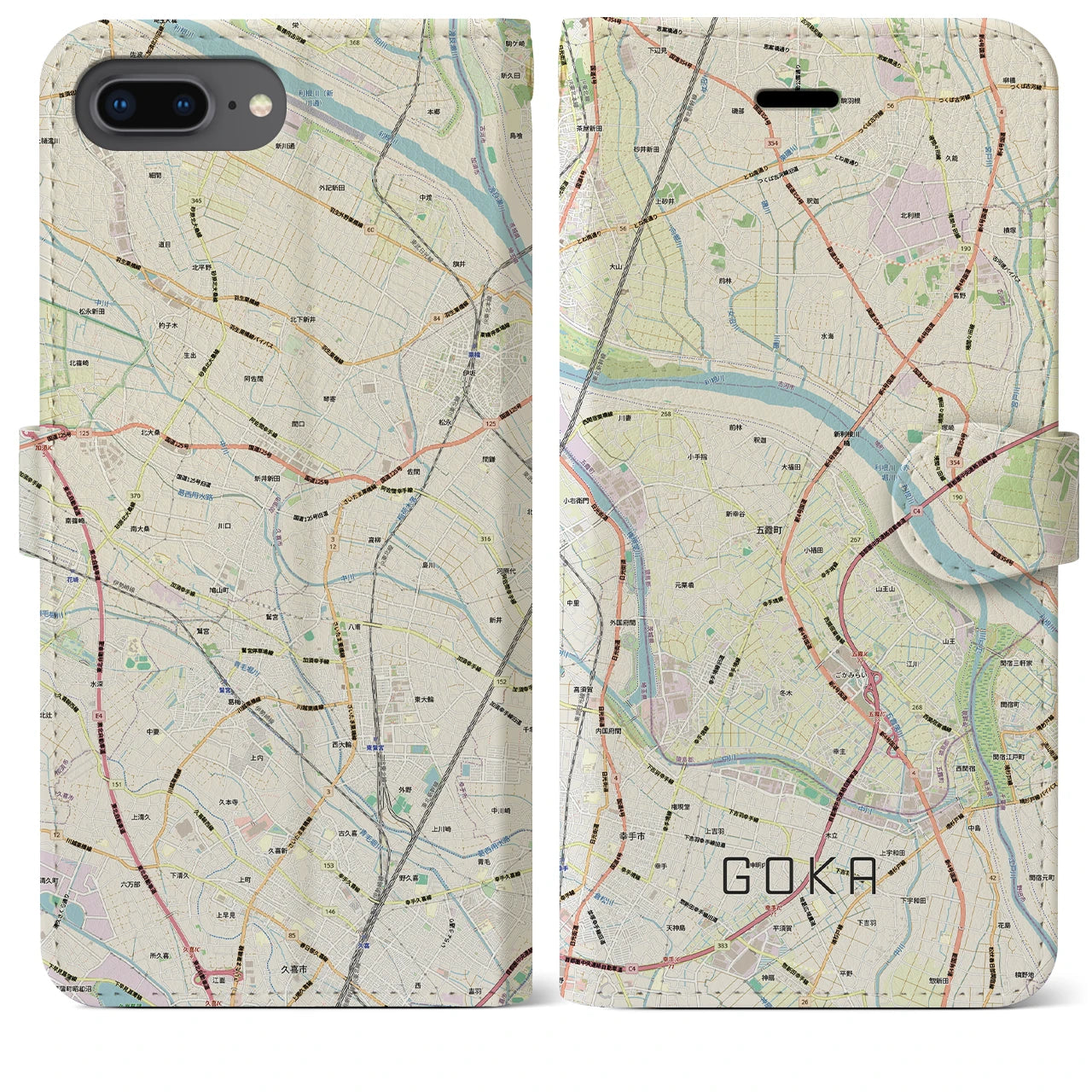 【五霞（茨城県）】地図柄iPhoneケース（手帳タイプ）