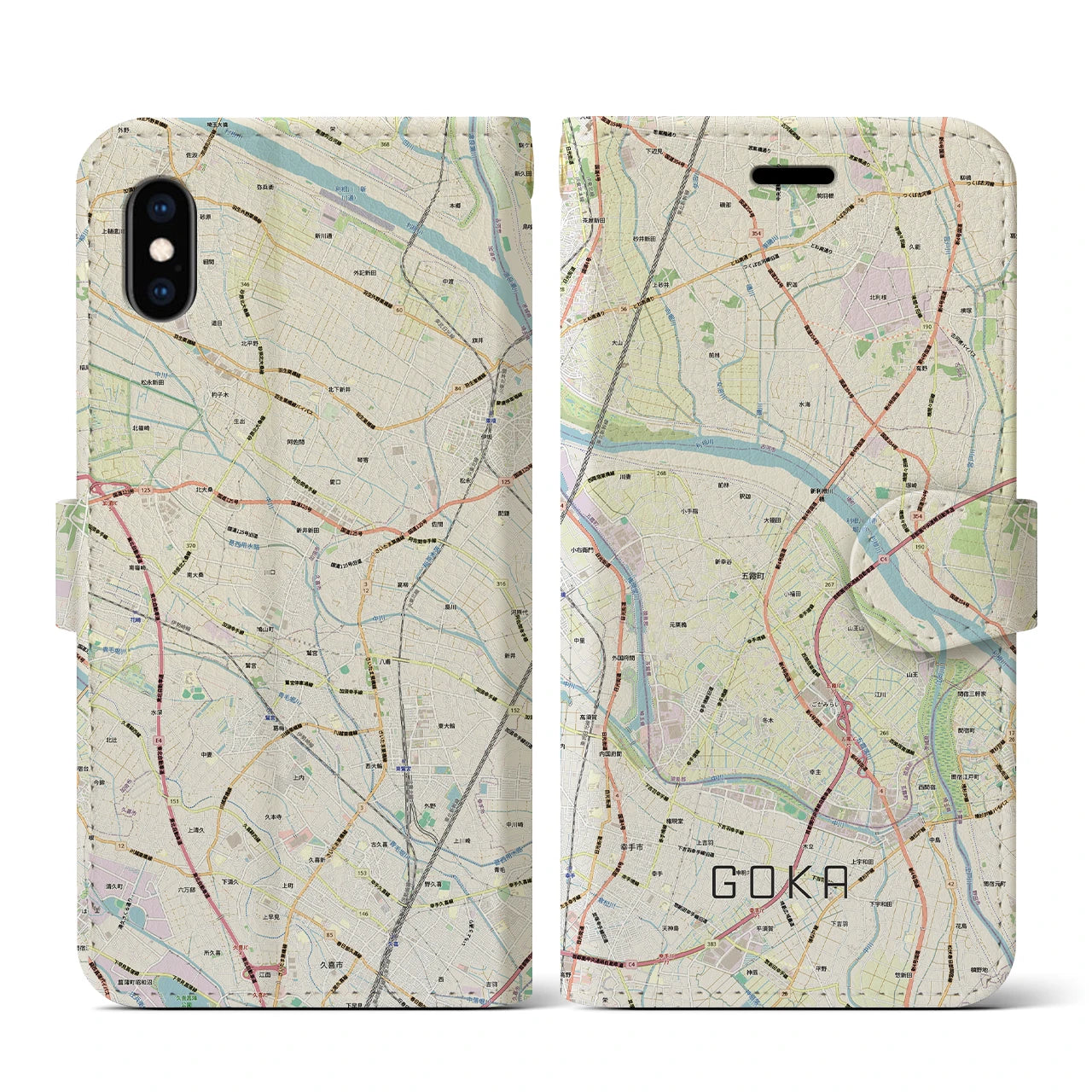 【五霞（茨城県）】地図柄iPhoneケース（手帳タイプ）