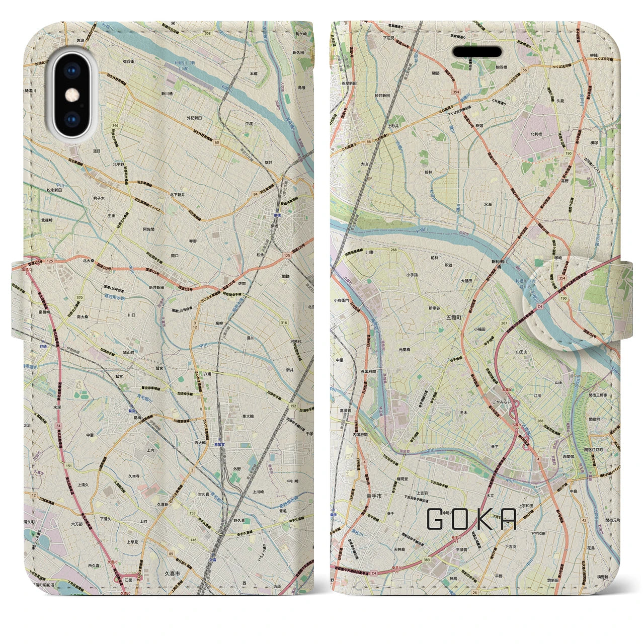 【五霞（茨城県）】地図柄iPhoneケース（手帳タイプ）