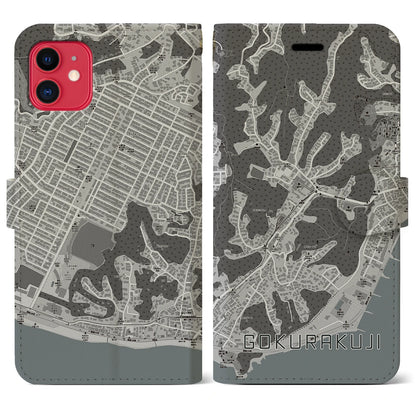 【極楽寺（神奈川県）】地図柄iPhoneケース（手帳タイプ）モノトーン・iPhone 11 用