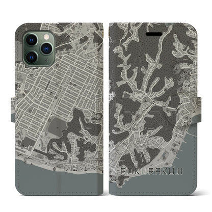 【極楽寺（神奈川県）】地図柄iPhoneケース（手帳タイプ）モノトーン・iPhone 11 Pro 用