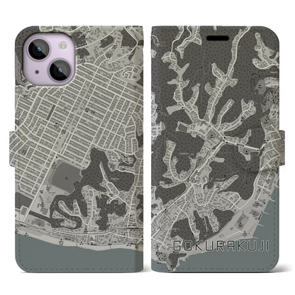 【極楽寺（神奈川県）】地図柄iPhoneケース（手帳タイプ）モノトーン・iPhone 14 用