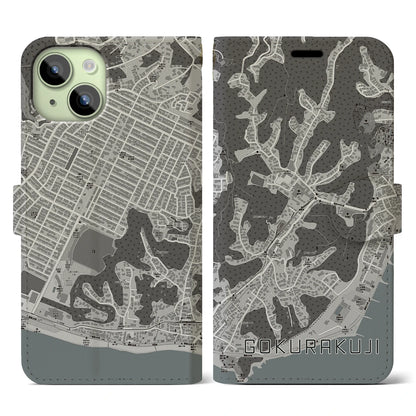 【極楽寺（神奈川県）】地図柄iPhoneケース（手帳タイプ）モノトーン・iPhone 15 用