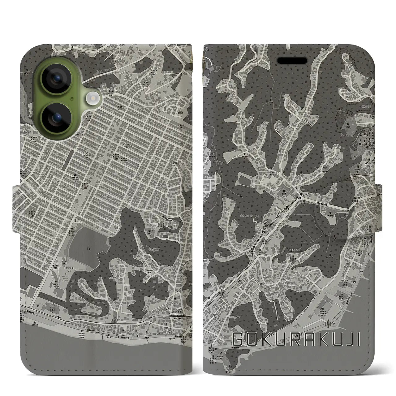 【極楽寺（神奈川県）】地図柄iPhoneケース（手帳タイプ）