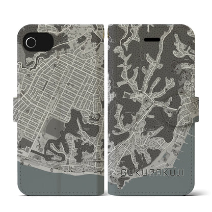 【極楽寺（神奈川県）】地図柄iPhoneケース（手帳タイプ）モノトーン・iPhone SE（第3 / 第2世代） / 8 / 7 / 6s / 6 用