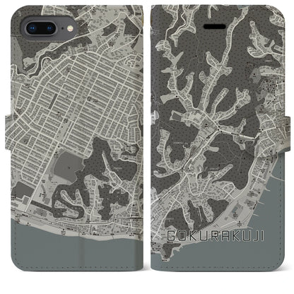 【極楽寺（神奈川県）】地図柄iPhoneケース（手帳タイプ）モノトーン・iPhone 8Plus /7Plus / 6sPlus / 6Plus 用