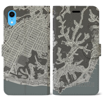 【極楽寺（神奈川県）】地図柄iPhoneケース（手帳タイプ）モノトーン・iPhone XR 用