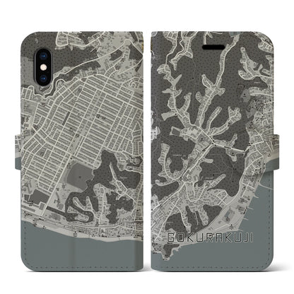 【極楽寺（神奈川県）】地図柄iPhoneケース（手帳タイプ）モノトーン・iPhone XS / X 用