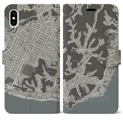 【極楽寺（神奈川県）】地図柄iPhoneケース（手帳タイプ）モノトーン・iPhone XS Max 用