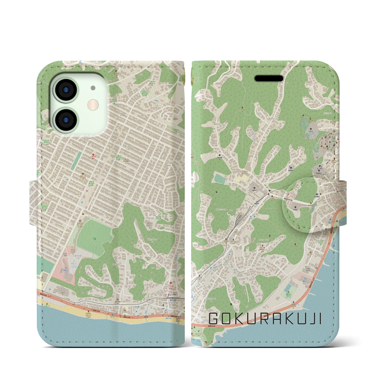 【極楽寺（神奈川県）】地図柄iPhoneケース（手帳タイプ）