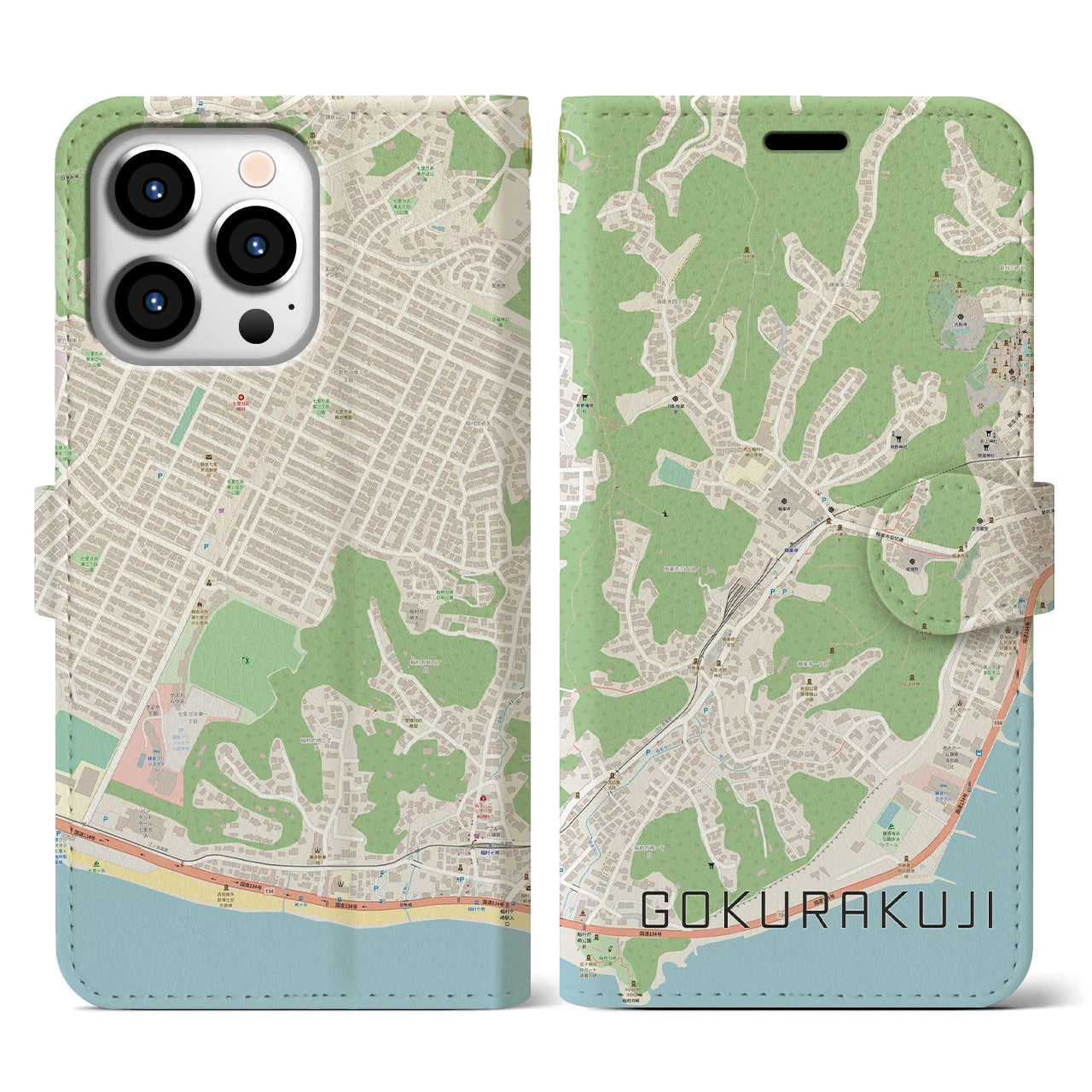 【極楽寺（神奈川県）】地図柄iPhoneケース（手帳タイプ）