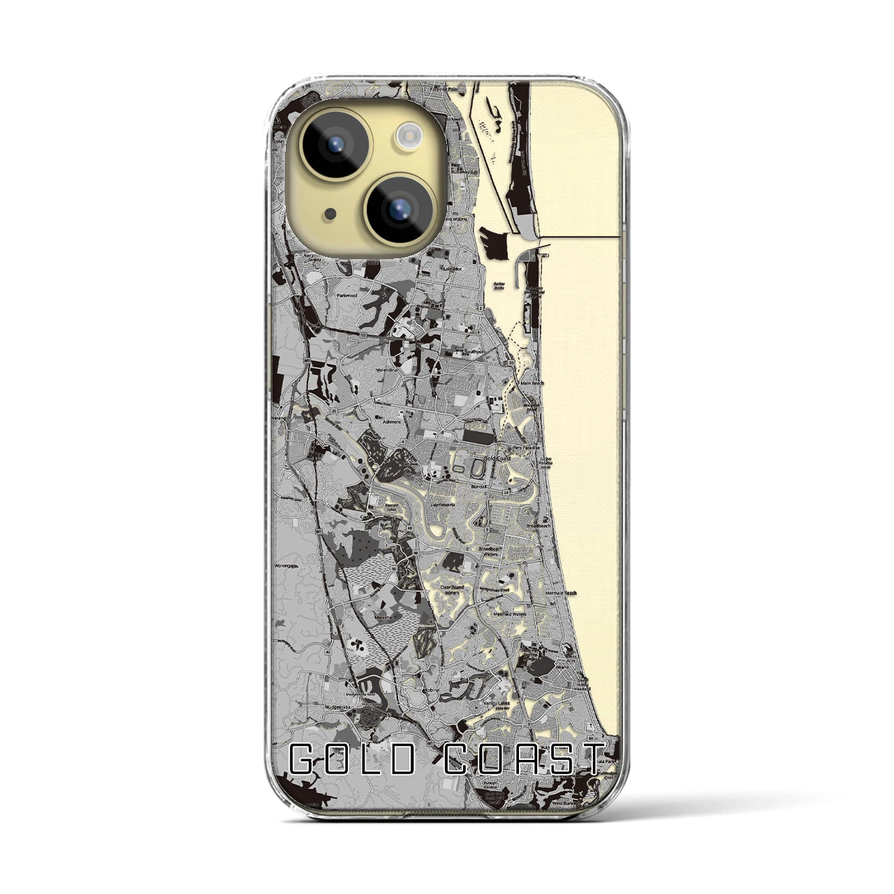 【ゴールドコースト（オーストラリア）】地図柄iPhoneケース（クリアタイプ）