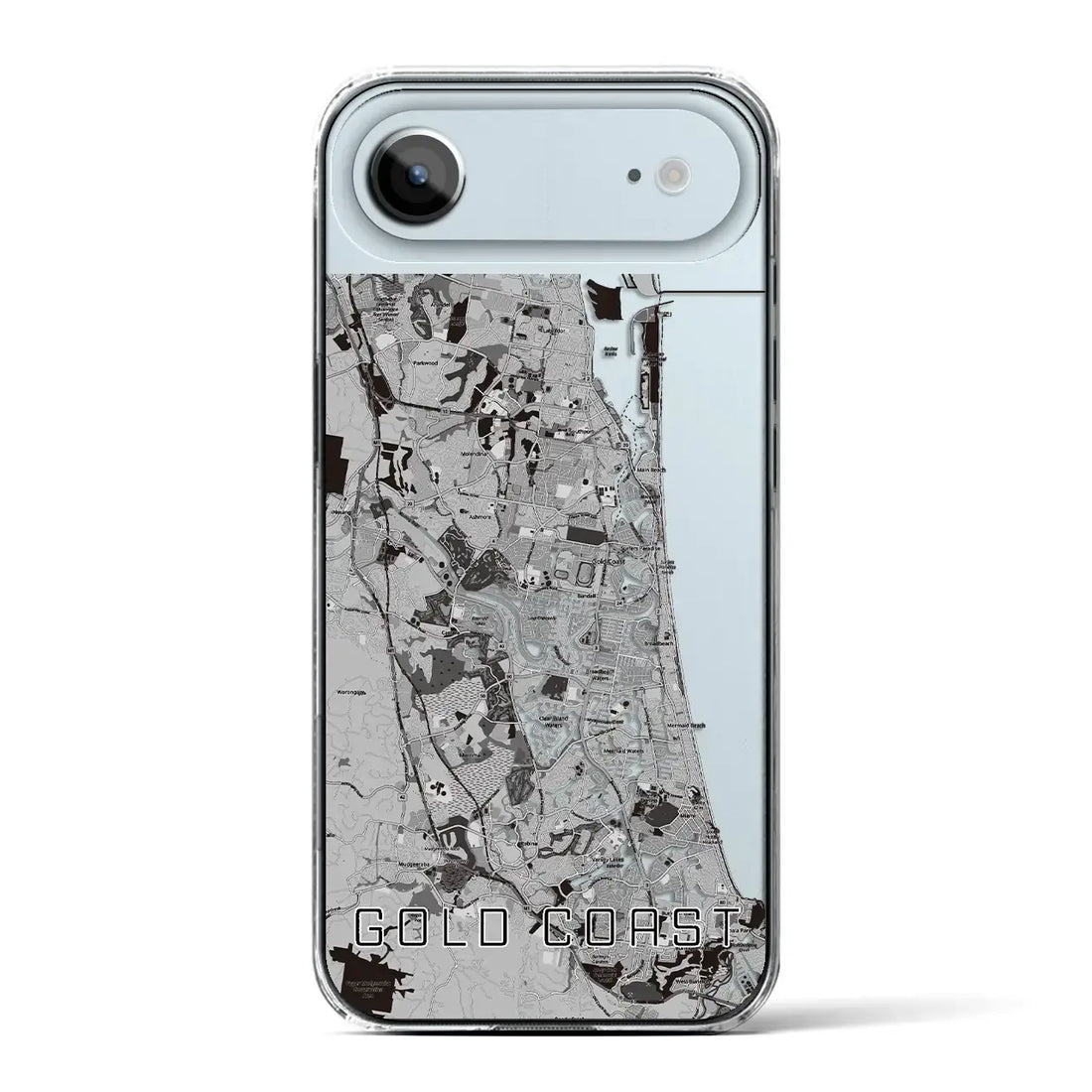 【ゴールドコースト（オーストラリア）】地図柄iPhoneケース（クリアタイプ）モノトーン・iPhone 17 Pro Max 用