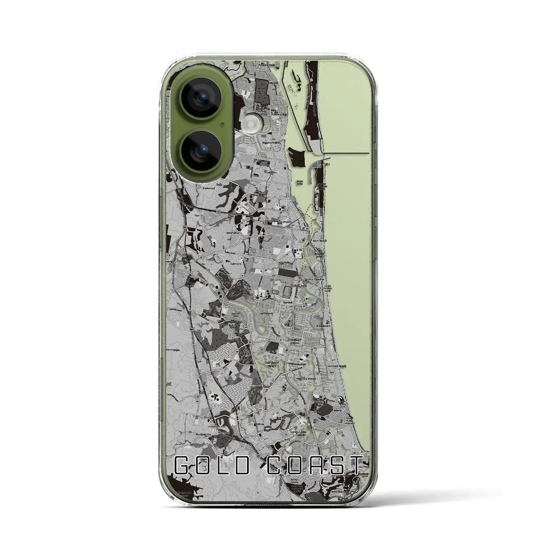 【ゴールドコースト（オーストラリア）】地図柄iPhoneケース（クリアタイプ）モノトーン・iPhone 17 Pro Max 用