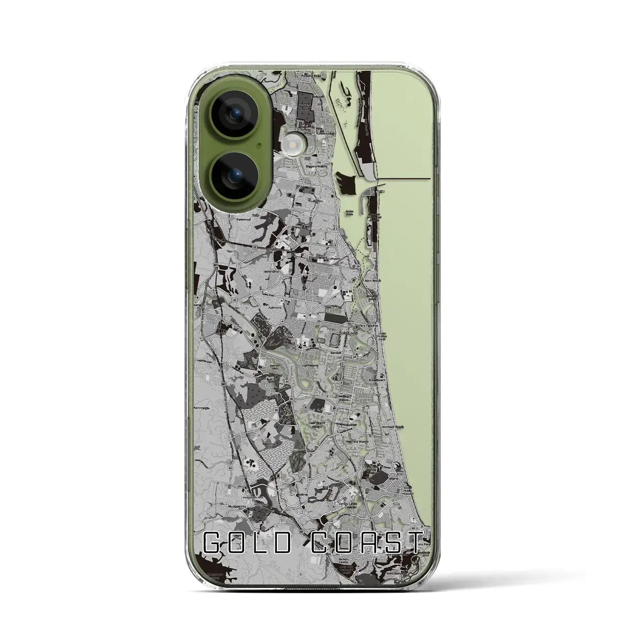 【ゴールドコースト（オーストラリア）】地図柄iPhoneケース（クリアタイプ）モノトーン・iPhone 17 Pro Max 用