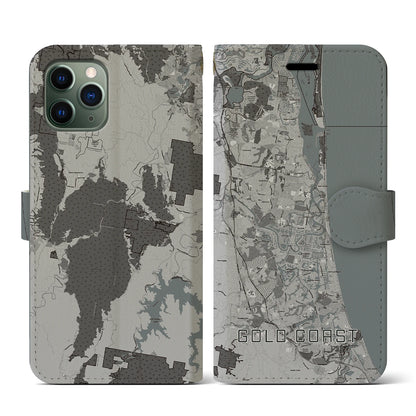 【ゴールドコースト（オーストラリア）】地図柄iPhoneケース（手帳タイプ）モノトーン・iPhone 11 Pro 用