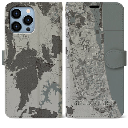 【ゴールドコースト（オーストラリア）】地図柄iPhoneケース（手帳タイプ）モノトーン・iPhone 13 Pro Max 用