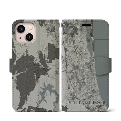 【ゴールドコースト（オーストラリア）】地図柄iPhoneケース（手帳タイプ）モノトーン・iPhone 13 mini 用