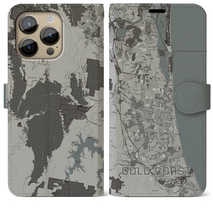 【ゴールドコースト（オーストラリア）】地図柄iPhoneケース（手帳タイプ）モノトーン・iPhone 14 Pro Max 用