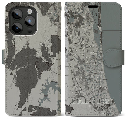 【ゴールドコースト（オーストラリア）】地図柄iPhoneケース（手帳タイプ）モノトーン・iPhone 15 Pro Max 用