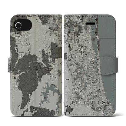 【ゴールドコースト（オーストラリア）】地図柄iPhoneケース（手帳タイプ）モノトーン・iPhone SE（第3 / 第2世代） / 8 / 7 / 6s / 6 用