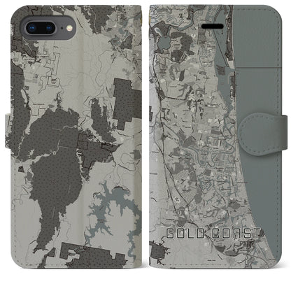 【ゴールドコースト（オーストラリア）】地図柄iPhoneケース（手帳タイプ）モノトーン・iPhone 8Plus /7Plus / 6sPlus / 6Plus 用