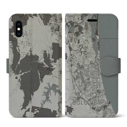 【ゴールドコースト（オーストラリア）】地図柄iPhoneケース（手帳タイプ）モノトーン・iPhone XS / X 用