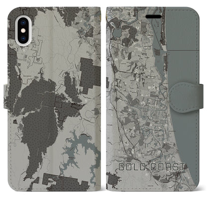 【ゴールドコースト（オーストラリア）】地図柄iPhoneケース（手帳タイプ）モノトーン・iPhone XS Max 用