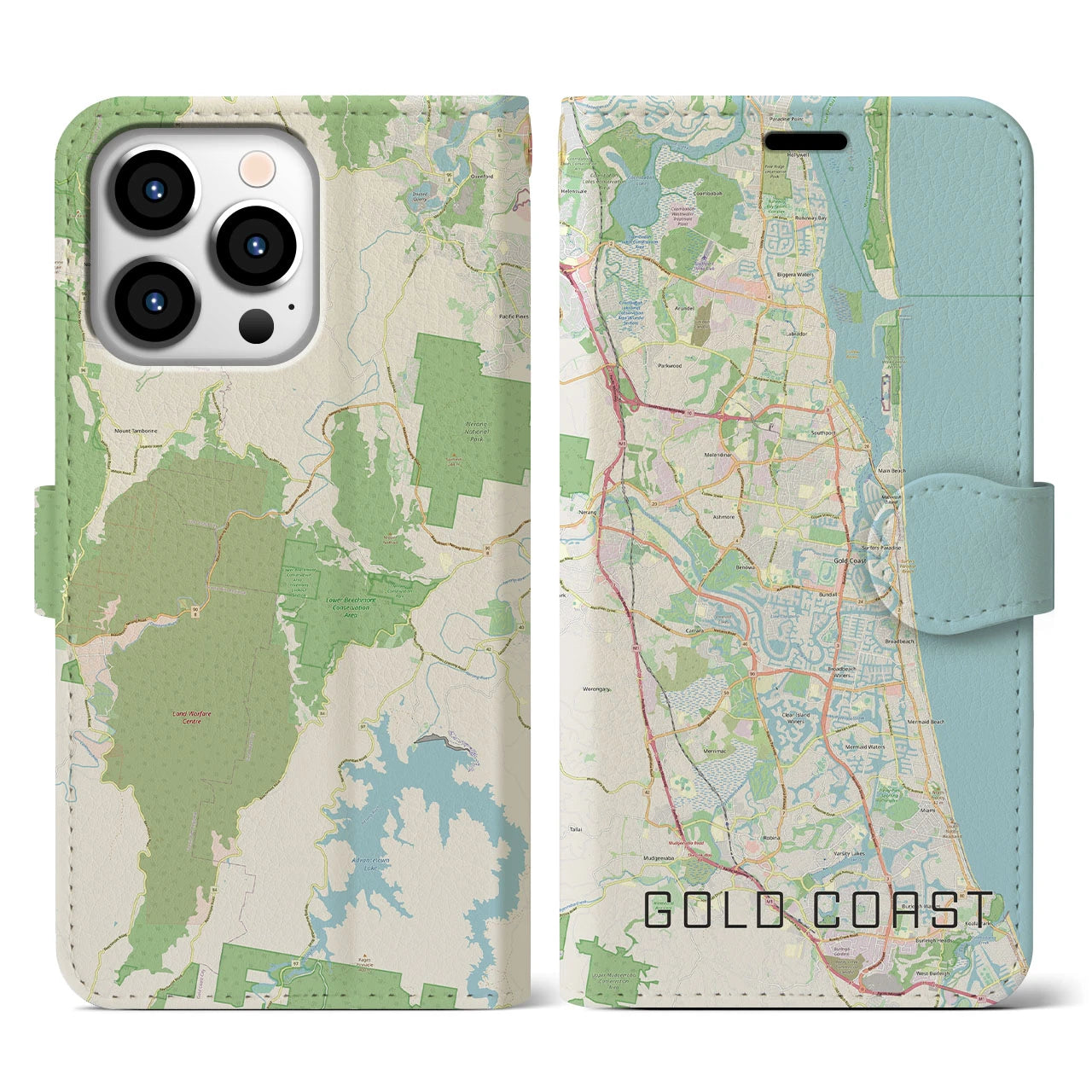 【ゴールドコースト（オーストラリア）】地図柄iPhoneケース（手帳タイプ）