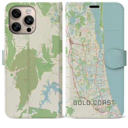 【ゴールドコースト（オーストラリア）】地図柄iPhoneケース（手帳タイプ）ナチュラル・iPhone 16 Plus 用