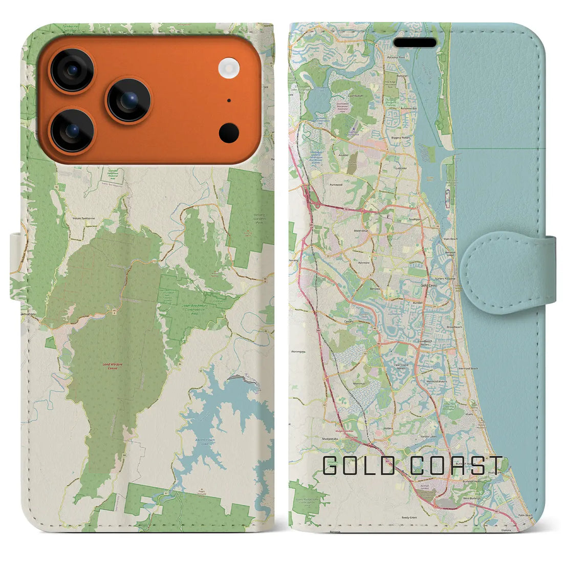 【ゴールドコースト（オーストラリア）】地図柄iPhoneケース（手帳タイプ）モノトーン・iPhone 17 Pro Max 用